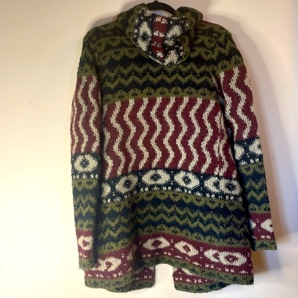 Abercrombie & Fitch Geometric Boho Long Hooded Cardigan with Pockets - Picture 2 of 8